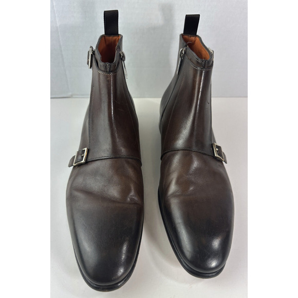 Santoni Monk Strap Boots Brown Leather Designer Dress Loafers Men's Size D 12 - Picture 2 of 16